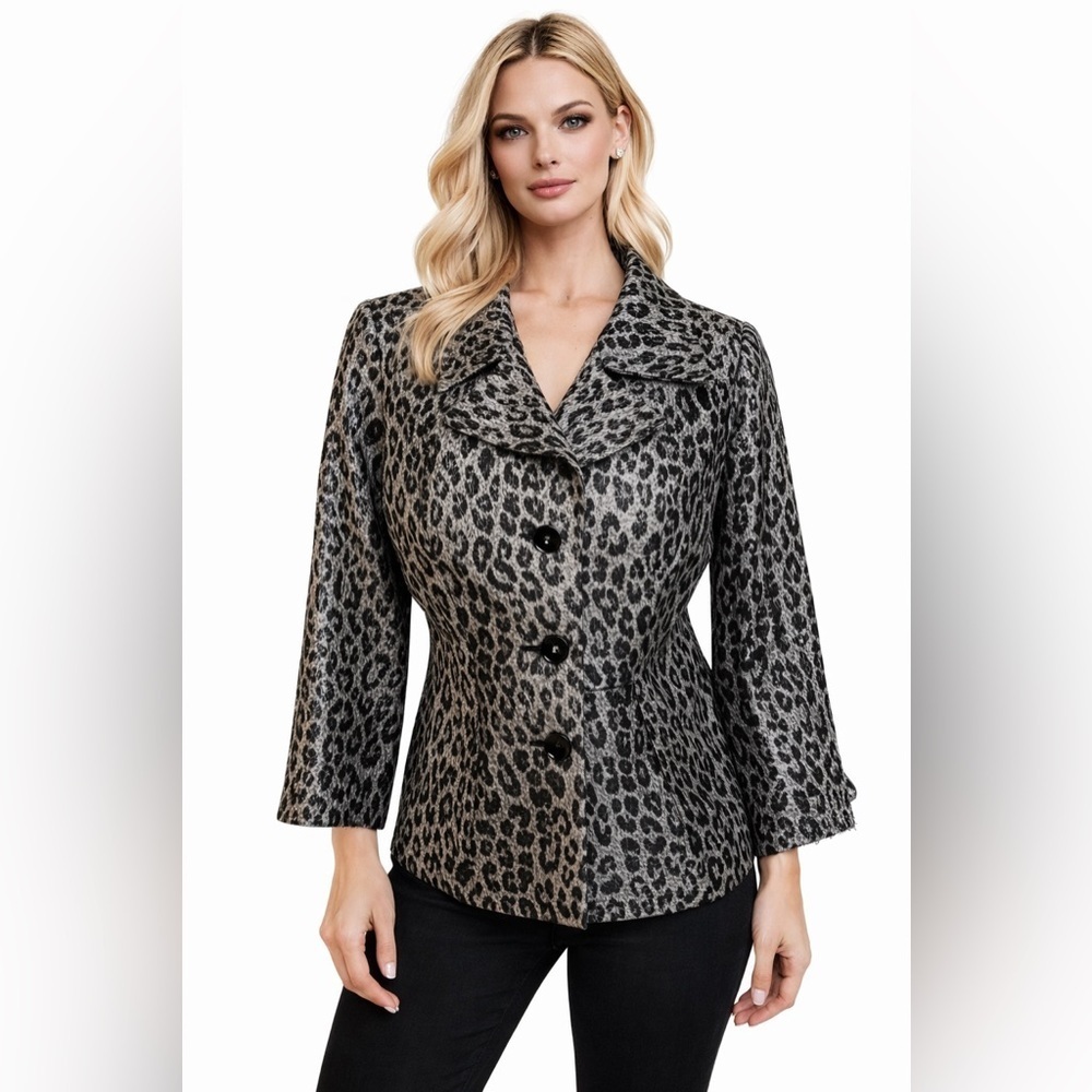 Sunny Leigh Women’s Blazer Size 6 Black/gray/metallic Shimmer 3/4 Sleeve Lined